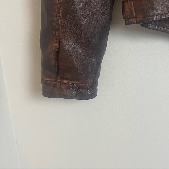 Kut from the Kloth Vegan Leather Jacket Burnout Brown Full Zip Moto Medi… - Picture 8 of 12
